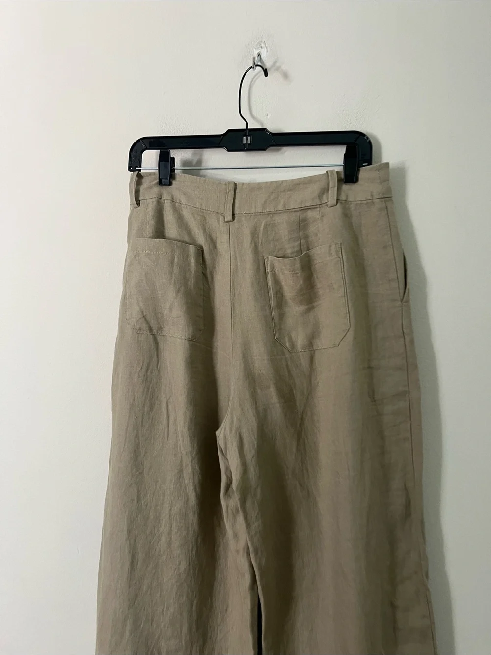 Zara Wide-Leg Khaki Linen-Blend Pants